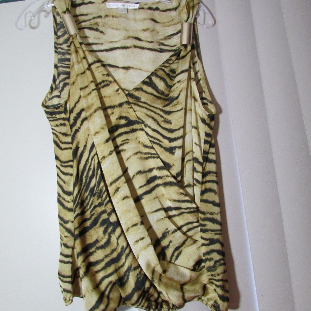 Boston Proper Animal Print Blouse Tank Gold Brown Top
